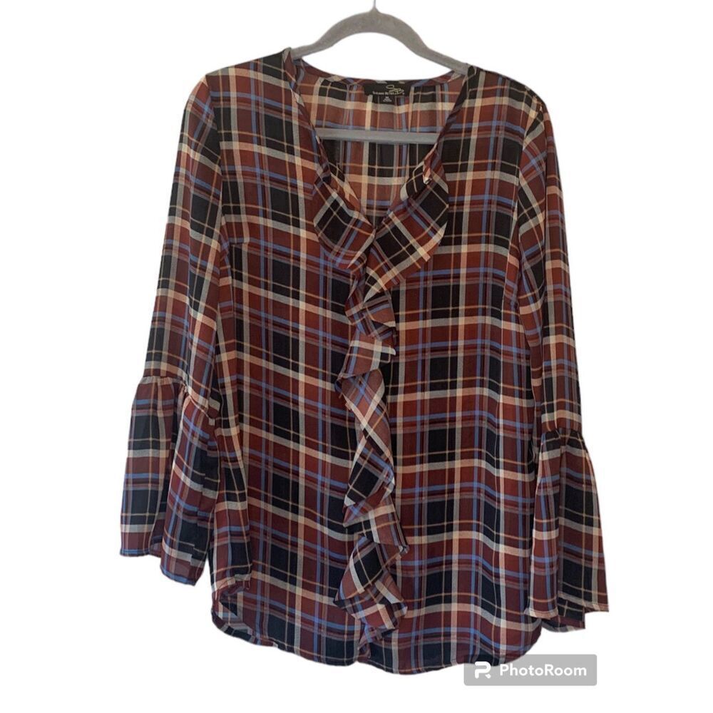Suzanne Betro sheer plaid blouse